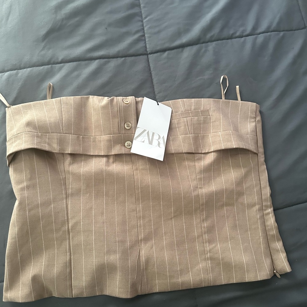 Zara Tan Pinstripe Strapless Top